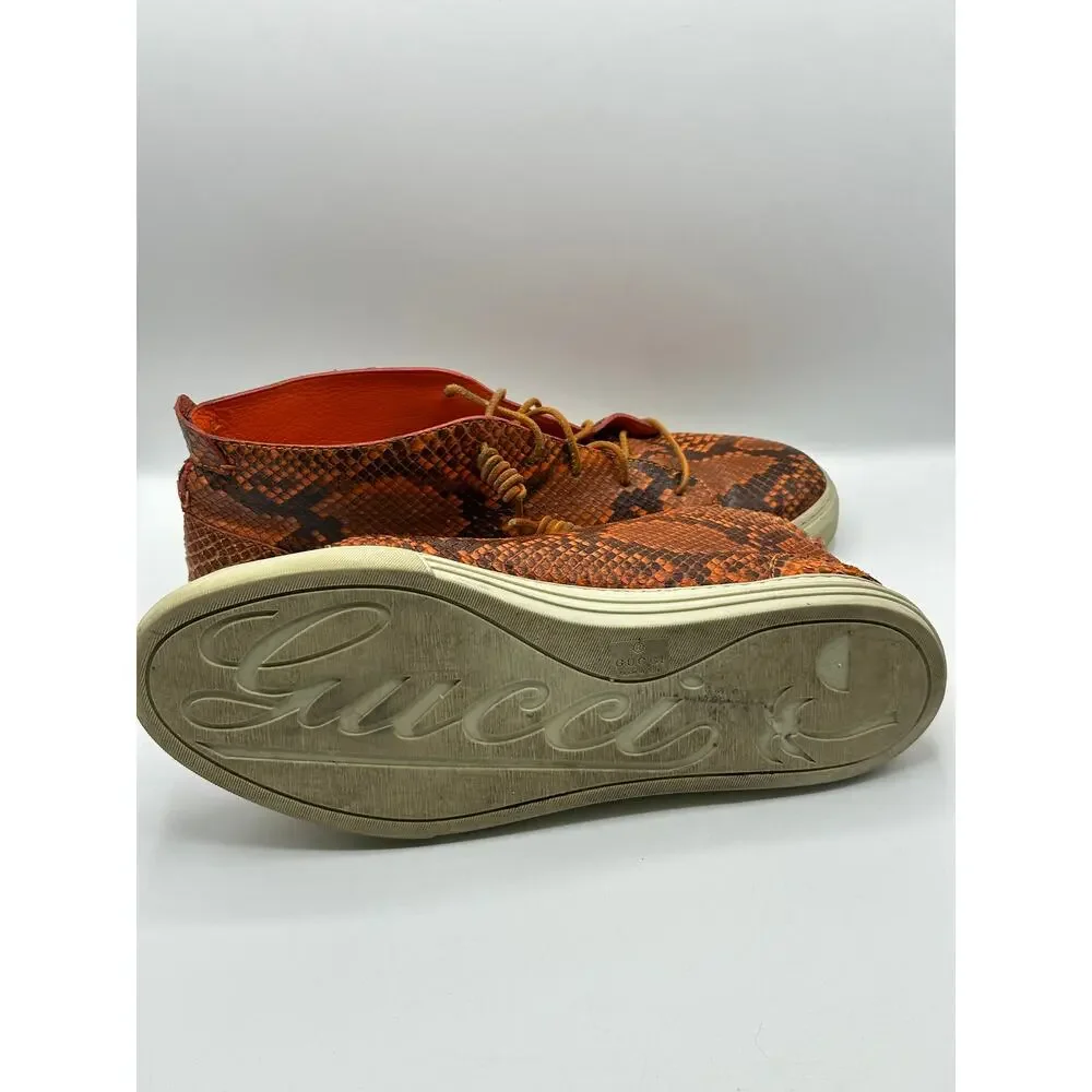 GUCCI Mid-Top Snakeskin Python Print Sneakers Orange Brown Sz 10 G/US 10.5 $1295